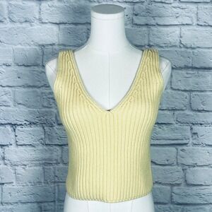 The Drop Women's Sylvie Double V-Neck Textured Rib Cropped Sweater Tank Chic